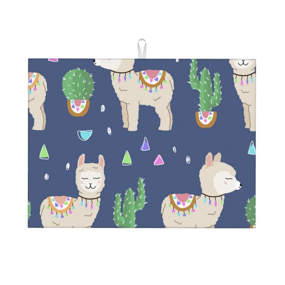 Cute Alpaca Cactus Peru Llama Large Kitchen Drying Mat 18x24 Inch Ultra Absorbent Dish Drying Mats Foldable Countertop Protector