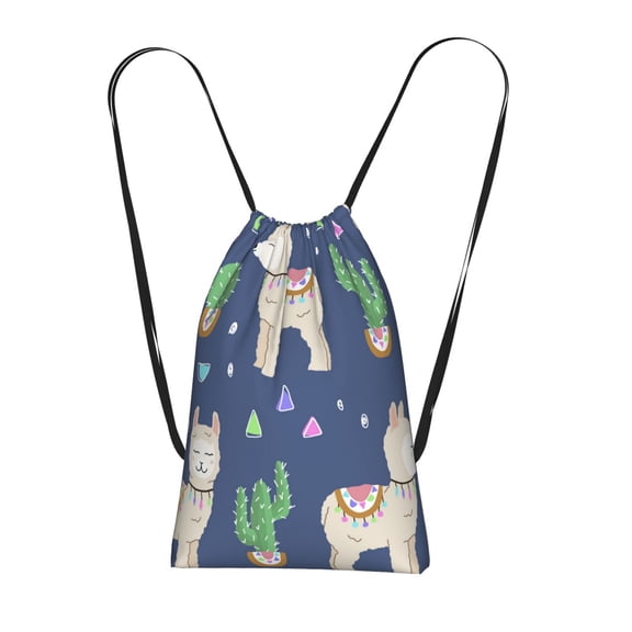 Cute Alpaca Cactus Peru Llama Packable Drawstring Backpack, Lightweight Foldable Cinch Storage Bag for Gym Travel Shopping