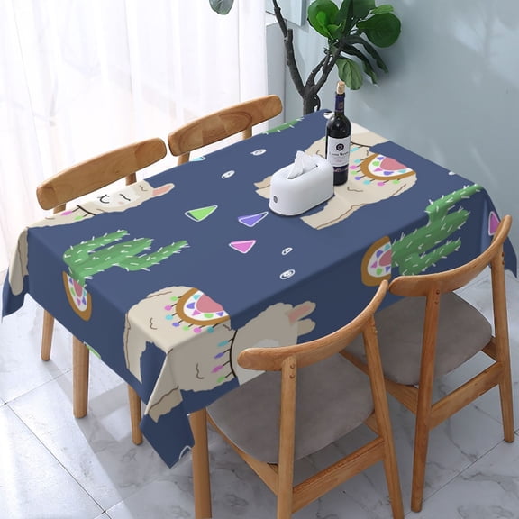 Cute Alpaca Cactus Peru Llama Rectangular Tablecloth 54"x 72" Waterproof Rectangle Table Cover Cloth for Kitchen Dining Room Picnic Home Party