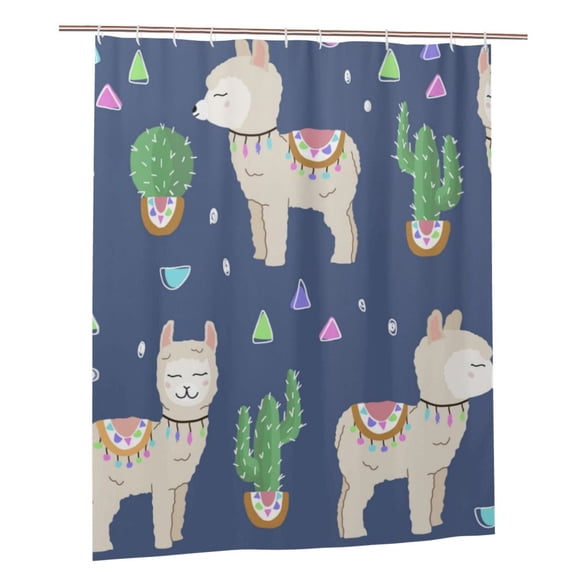 Cute Alpaca Cactus Peru Llama Shower Curtain Set with Hooks Plastic Waterproof Bath Curtains 60X72 Inches for Bathroom Decor