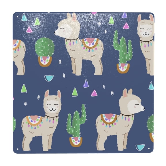 Cute Alpaca Cactus Peru Llama Square Metal Sign 12x12 Inch Tin Sign Wall Decor Decorative Plaque for Bar, Cafe, Restaurant