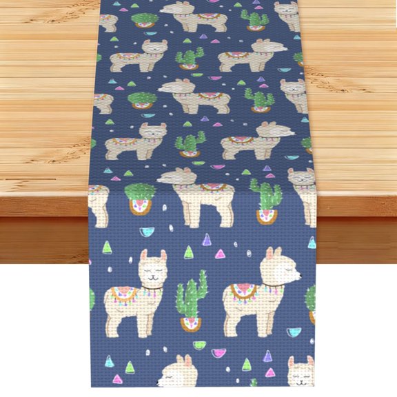 Cute Alpaca Cactus Peru Llama Table Runner 13x72 Inch for Dining Table Kitchen Wedding Party Decor Fireplace Mantle