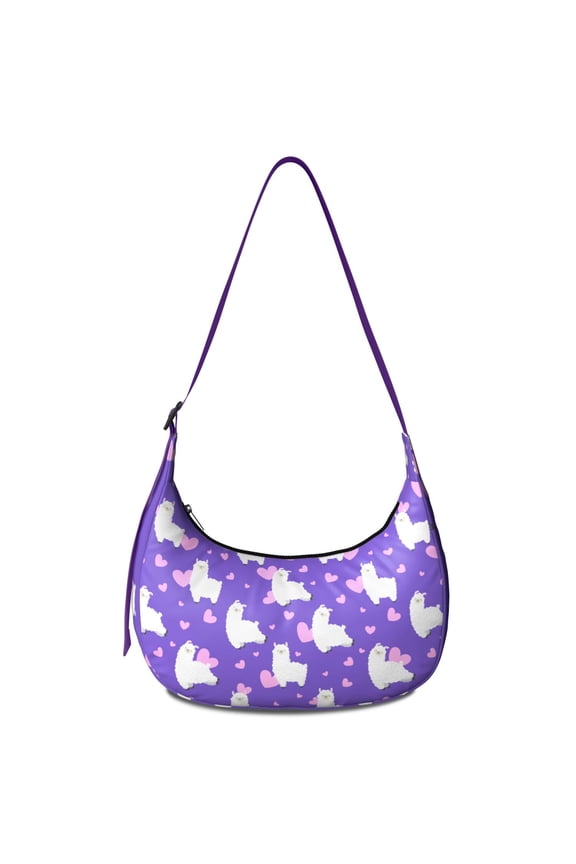 Cute Alpaca Crescent Crossbody Bag for Women Mens, Funny Kawaii Llama Cartoon Pattern Shoulder Bag, Adorable Llama Face Design with Adjustable Strap