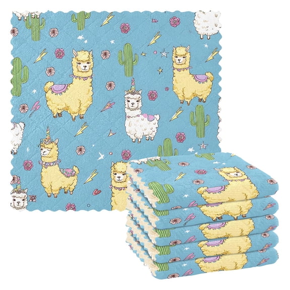 Cute Alpaca Kitchen Cloth Dish Towels for Drying Washing Absorbent Dish Rags Reusable soft kitchen dishcloth set 6 Pack
