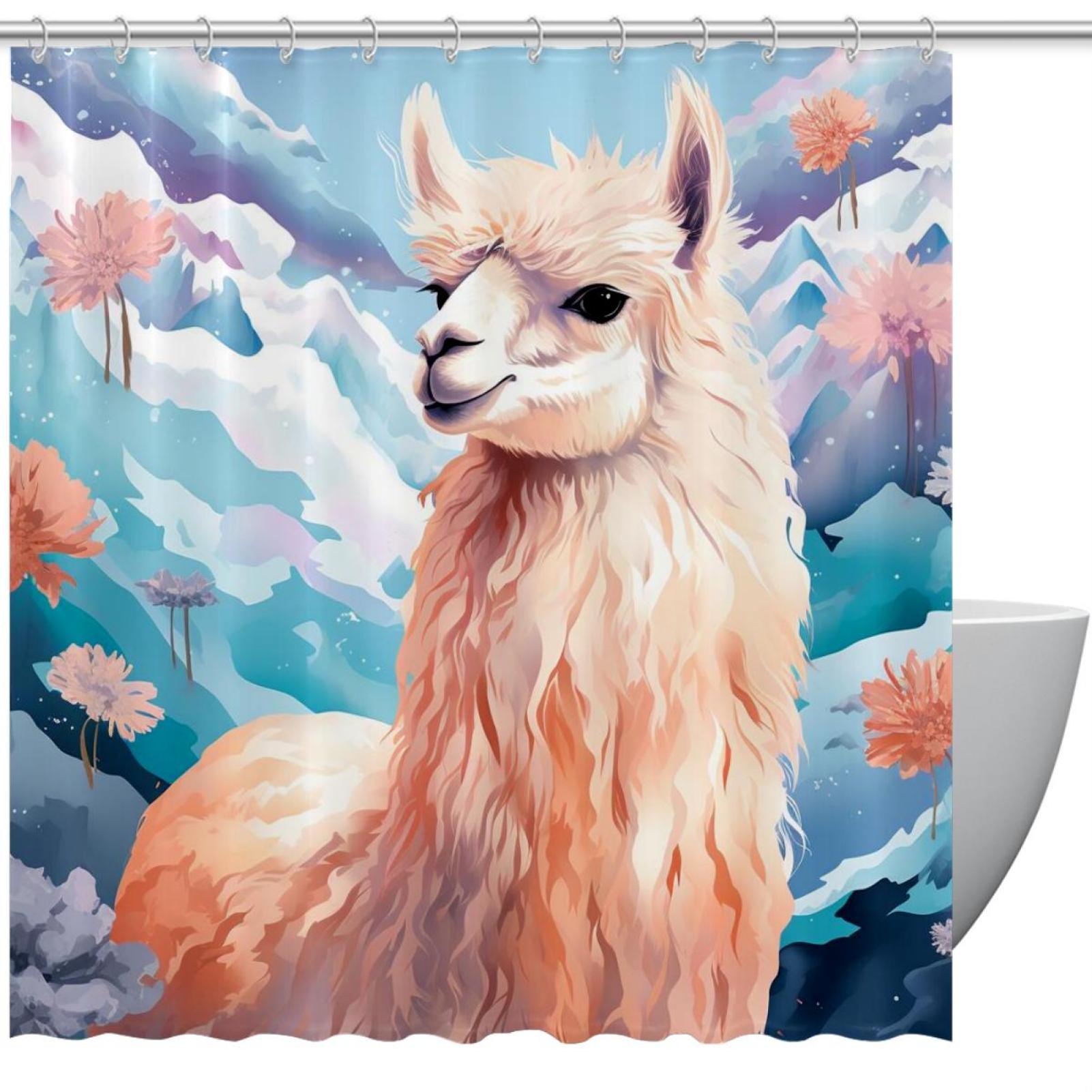 Cute Alpaca Llama Pattern Shower Curtain for Bathroom, 72x72 Inch