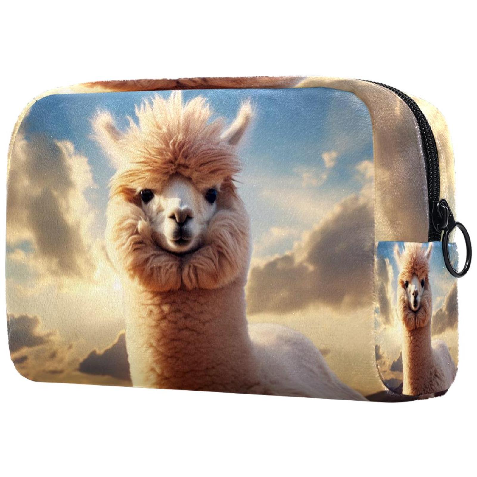 Cute Alpaca Llama Pattern Travel Cosmetic Bag, Portable Zippered Makeup Bag, Small Toiletry