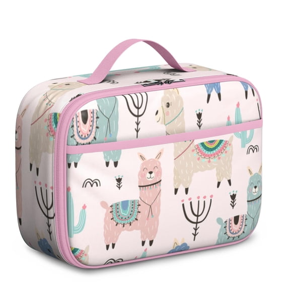 Cute Alpaca Lunch Tote – Llama Face Funny Kawaii Cartoon Pattern Adorable Insulated Lunch Bag for Preschool and Elementary