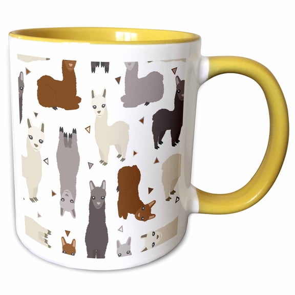 3drose, Cute Alpaca Pattern, 15oz Two-tone Yellow Mug
