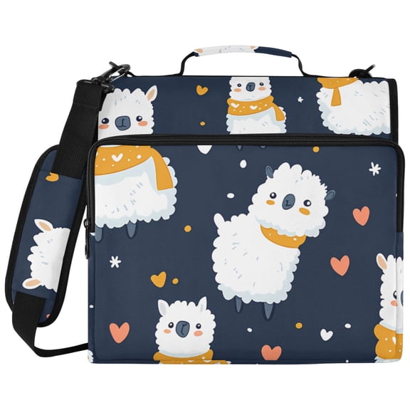 Cute Alpaca Pattern 3 Ring Binder Bag Zipper Binder Organizer with 14 Inch Laptop Sleeve