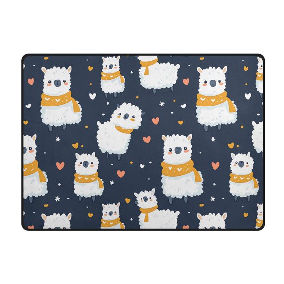 Cute Alpaca Pattern Area Rug 63x48 Inch Non Slip Absorbent Soft for Bedroom Entryway