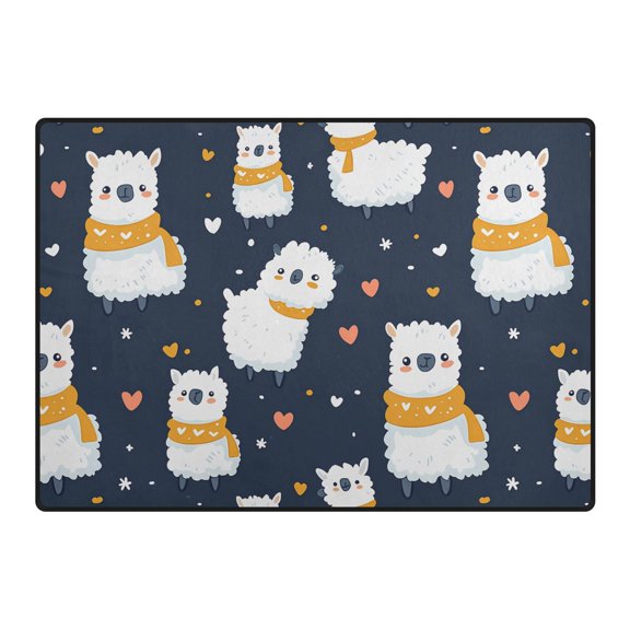 Cute Alpaca Pattern Area Rug 80x58 Inch Non Slip Absorbent Soft for Living Room Dining