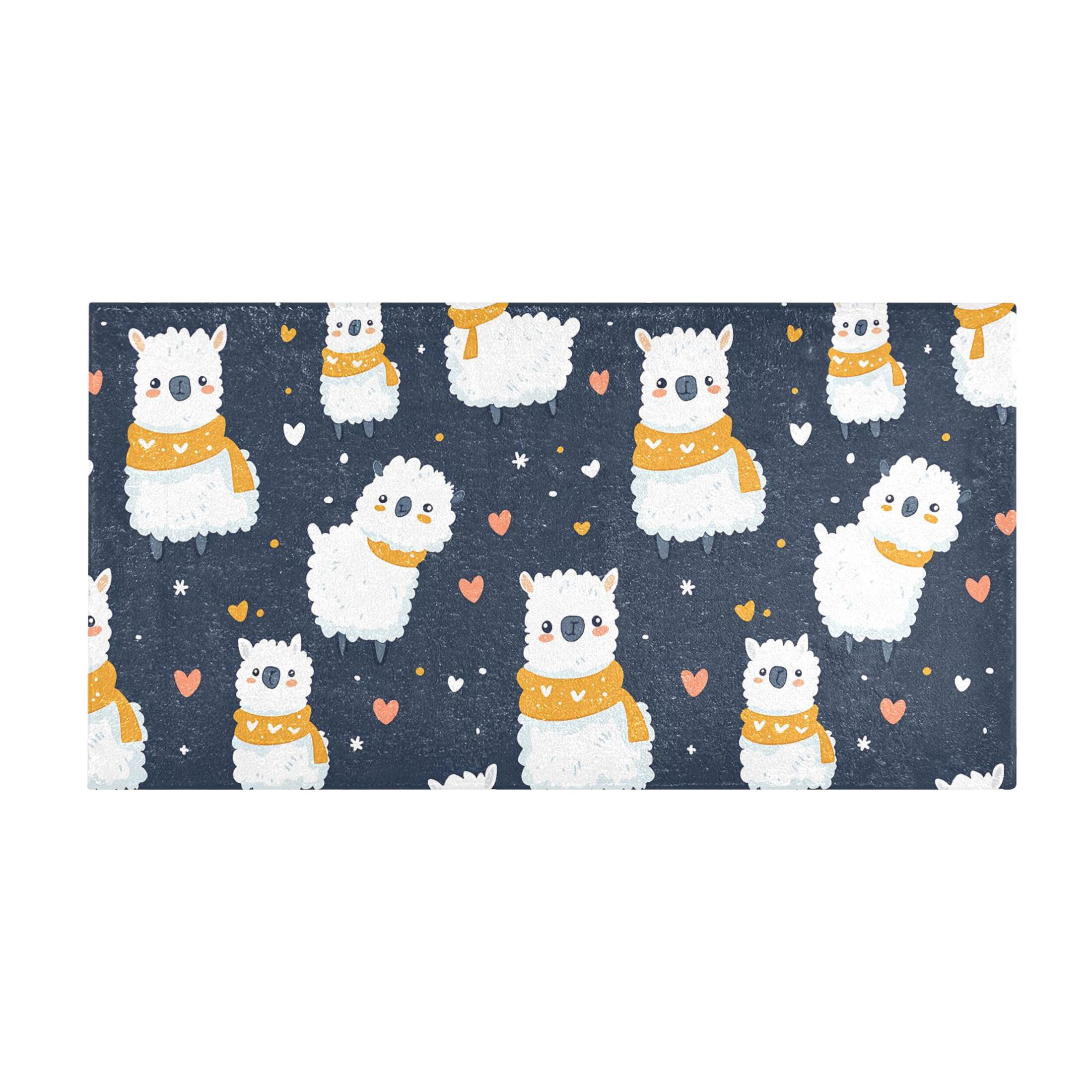 Cute Alpaca Pattern Bath Mat 39x20 Inch Soft Absorbent Non-Slip Plush ...
