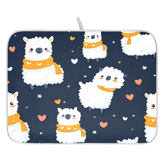 Cute Alpaca Pattern Drying Dish Mat Quick Drying Absorbent Soft Durable for Kitchen 18" x 24"