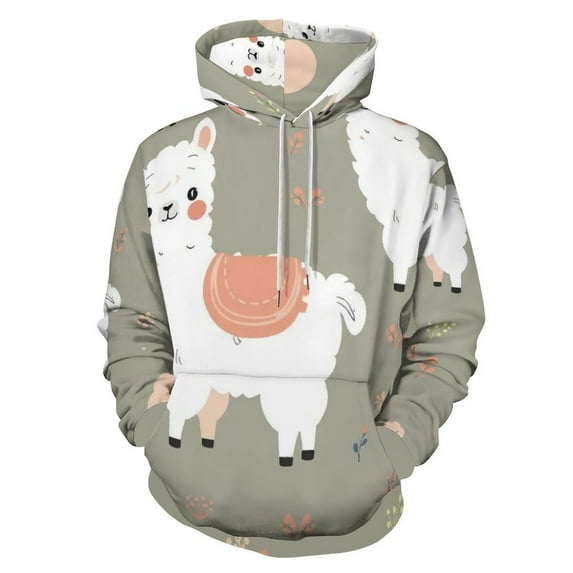 Cute Alpaca Pattern Men's Women Vintage 3D Hooded Sweatshirt - All-Season Loose Fit Streetwear