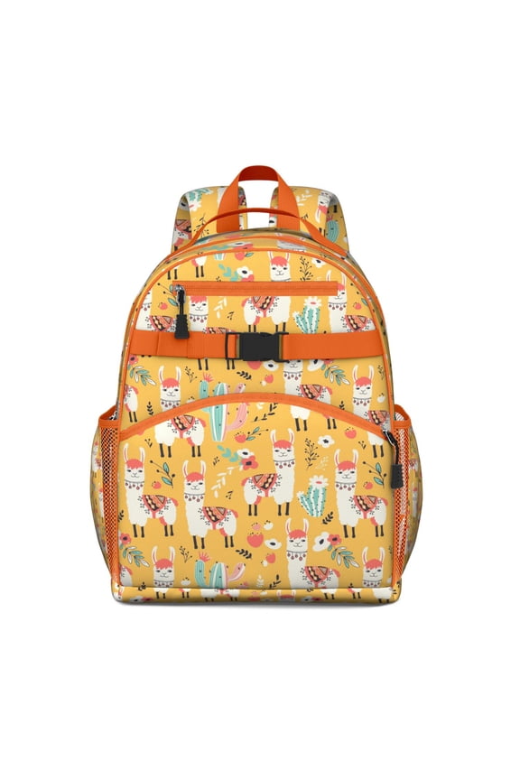 Cute Alpaca Pattern Waterproof Backpack - Lightweight Durable Book Bag with Side Pockets & Adjustable Straps for School & Travel