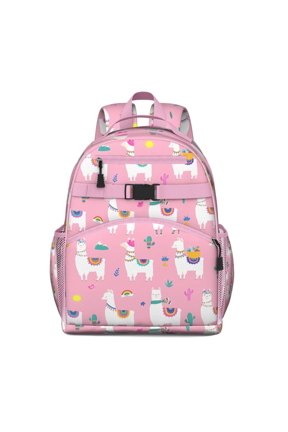 Cute Alpaca Pattern Waterproof Backpack - Lightweight Durable Book Bag with Side Pockets & Adjustable Straps for School & Travel