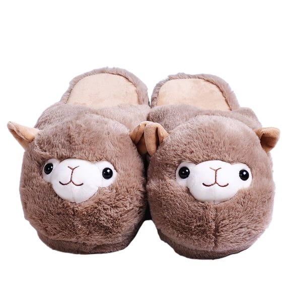 Cute Alpaca Plush Slippers Winter Warm Animal Slippers Furry Brown/Pink/Color Home Slippers Suitable for Women Girls