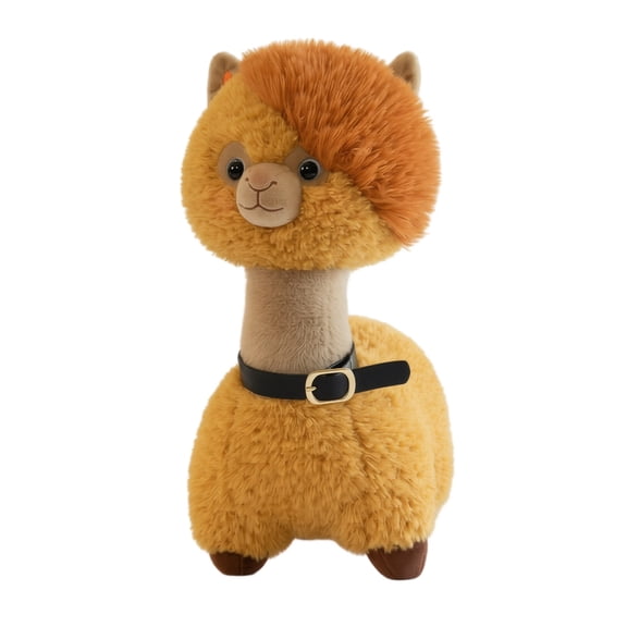 Cute Alpaca Plush Toy White Llama with Lace Collar and Bow Stuffed Animal Soft Cuddly Figure for Aesthetic Bedroom Living Room Decor Aesthetic Home Ornament Brown