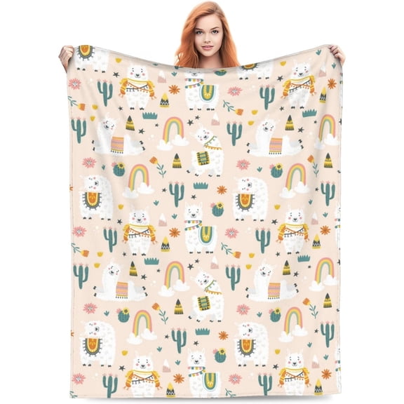 Cute Alpaca Rainbow Llama Throw Blanket for Boys Girls Women Adults, Lightweight Travel,Soft and Comfortable Warm Cozy Flannel Gifts for Baby, Kids Boho 40"x50" Birthday Decorations Christmas Decor