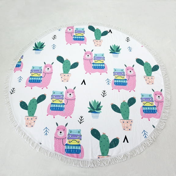 Cute Alpaca Round Towel With Fringes
