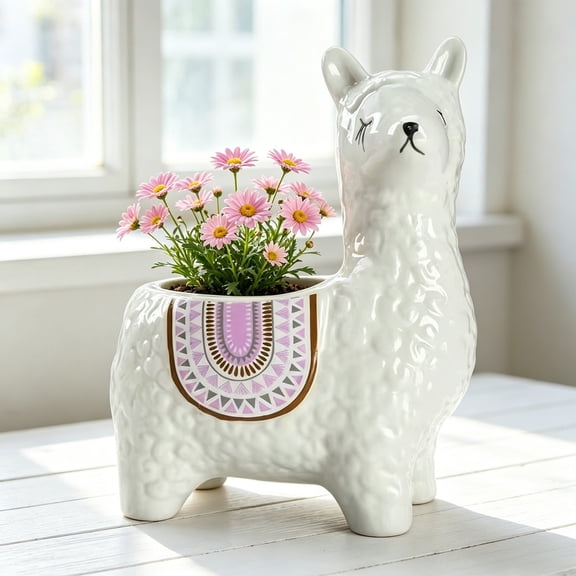 Cute Alpaca Shaped Ceramic Succulent Planter Pot, Cartoon Animal Flower Pot, Creative Desktop Home Garden Decor Bonsai Container