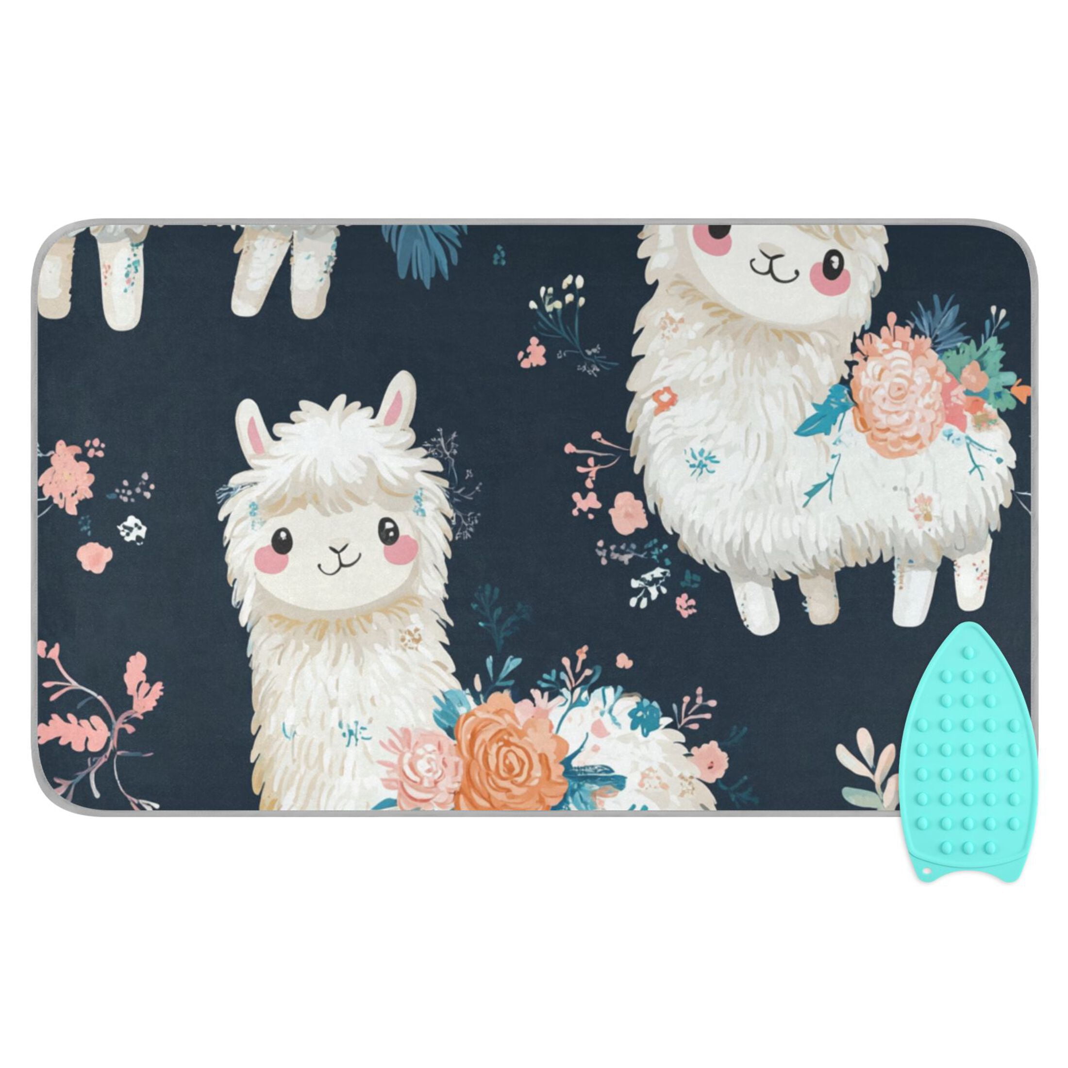 Cute Alpaca with Flowers on Back Ironing Mat Blanket Portable Travel Ironing Pad Heat Resistant Pad 47.2" x 27.6”