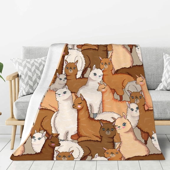 Cute Alpacas Animal Throw Blanket Ultra Soft Warm All Season Decorative Fleece Blankets for Bed Chair Car Sofa Couch Bedroom 50"X40"