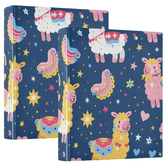 Cute Alpacas Hearts Stars Hardcover 3 Ring Binder 1.5” Round Rings Letter Size Paper Pockets for School Office Supplies