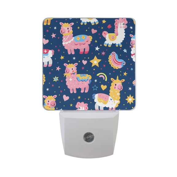 Cute Alpacas Hearts Stars Night Light 2 Pack LED Nightlight Plug into Wall Dusk to Dawn Sensor Soft White