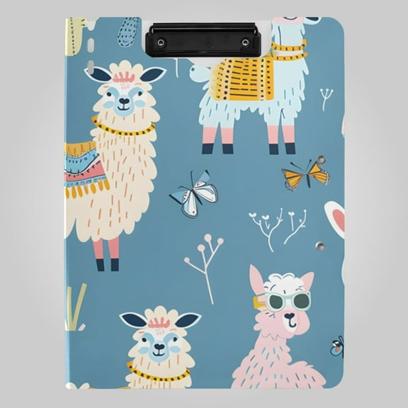 Cute Alpacas Leaves Cactus Foldable Binder Folder Clipboard with Pen Slot Double Clips A4 Size File Storage