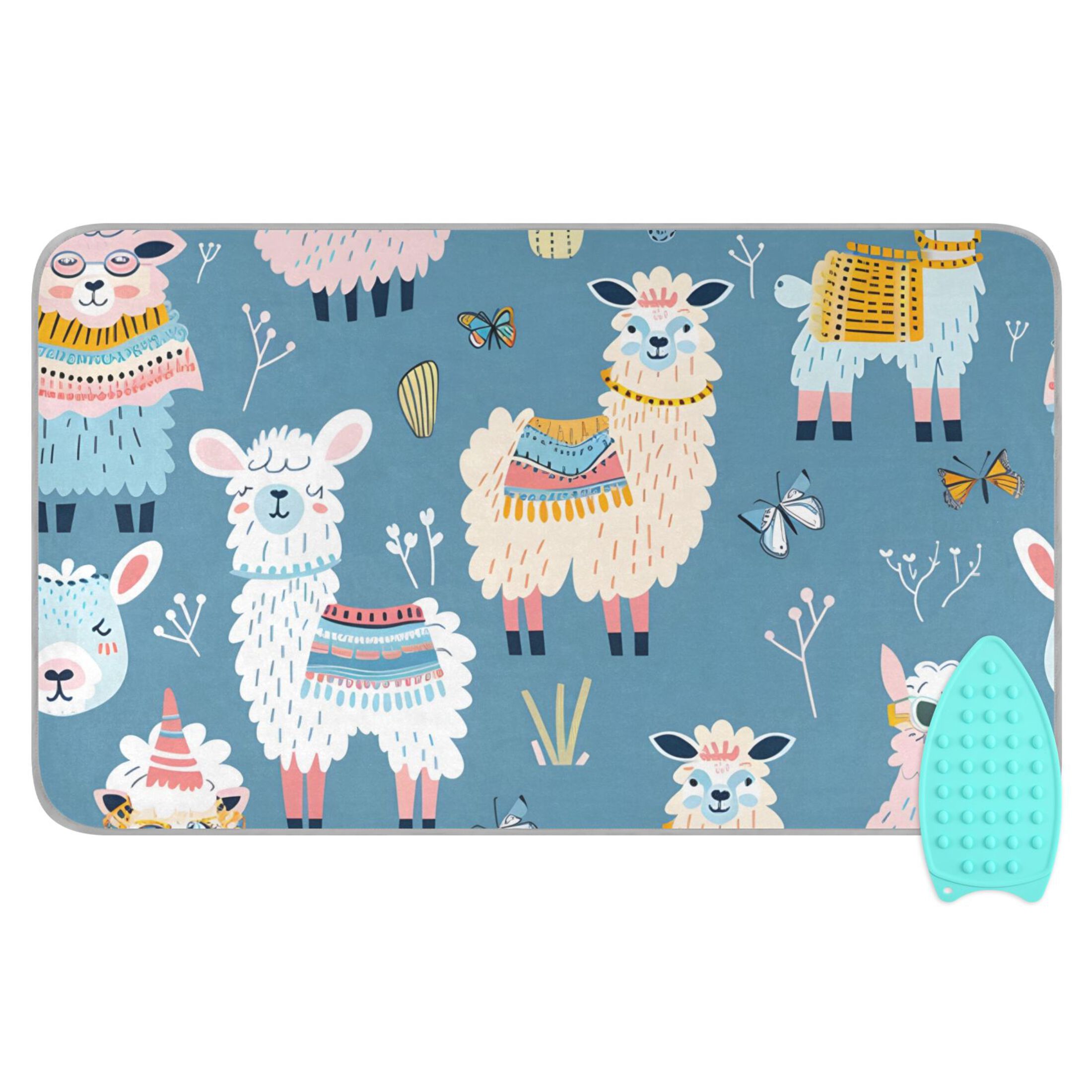 Cute Alpacas Leaves Cactus Ironing Mat Blanket Portable Travel Ironing Pad Heat Resistant Pad 47.2" x 27.6”