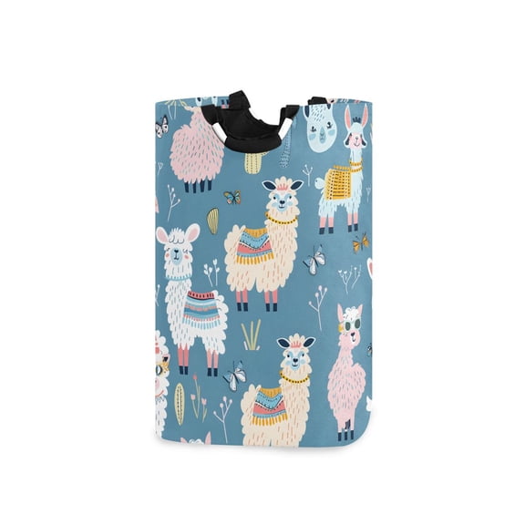 Cute Alpacas Leaves Cactus Laundry Basket with Handles Foldable Laundry Hamper Freestanding Washing Bin 50L