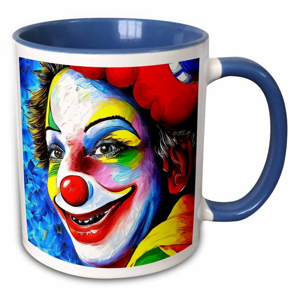 3drose, Cute and Clever Fantastic Clown Face. Blue Background. Artistic Gift, 11oz Two-tone Blue Mug
