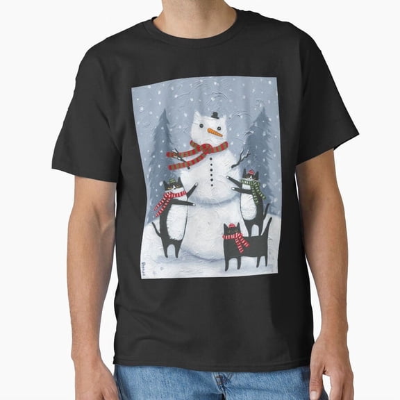Cute And Whimsical Cat Making Their Very Own Snowman For Christmas Fun G22544 Unisex T-Shirt, Up to Size 5XL