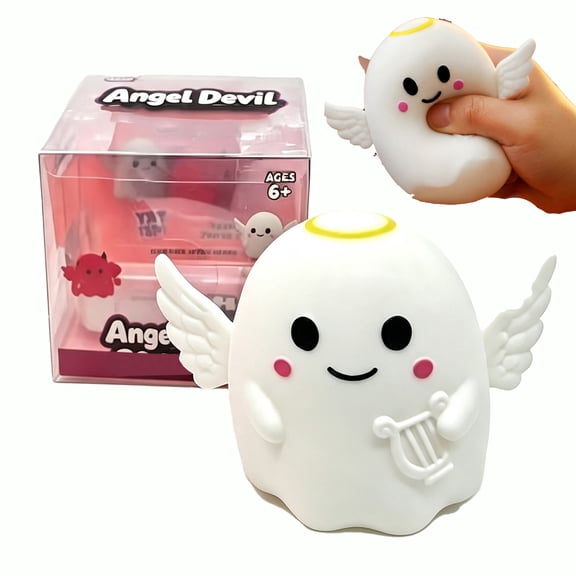Cute Angel Ghost Squishy Toy with Wings and Halo, Cartoon Ghost Shape Slow Flow Gel Squeeze Toy, Anxiety Relief Sensory Pinch Fidget Toy, Desktop Decor Collectible Gift for Teens Adults Party Favors