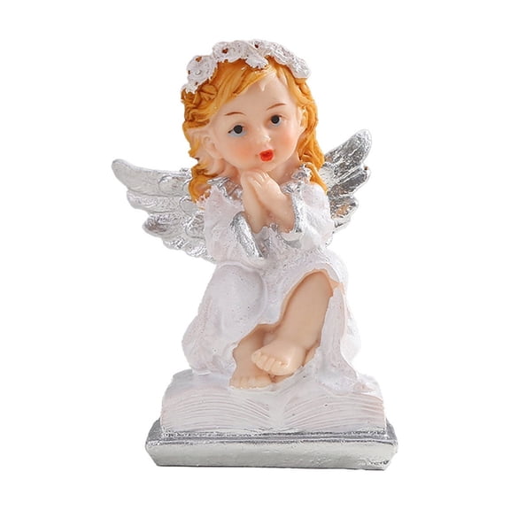 Cute Angel Girl Resin Figurine Handpainted Flower Fairy Angels Desk Ornaments for Baptism Birthday Holiday Party Spring Decor