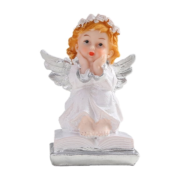 Cute Angel Girl Resin Figurine Handpainted Flower Fairy Angels Desk Ornaments for Baptism Birthday Holiday Party Spring Decor