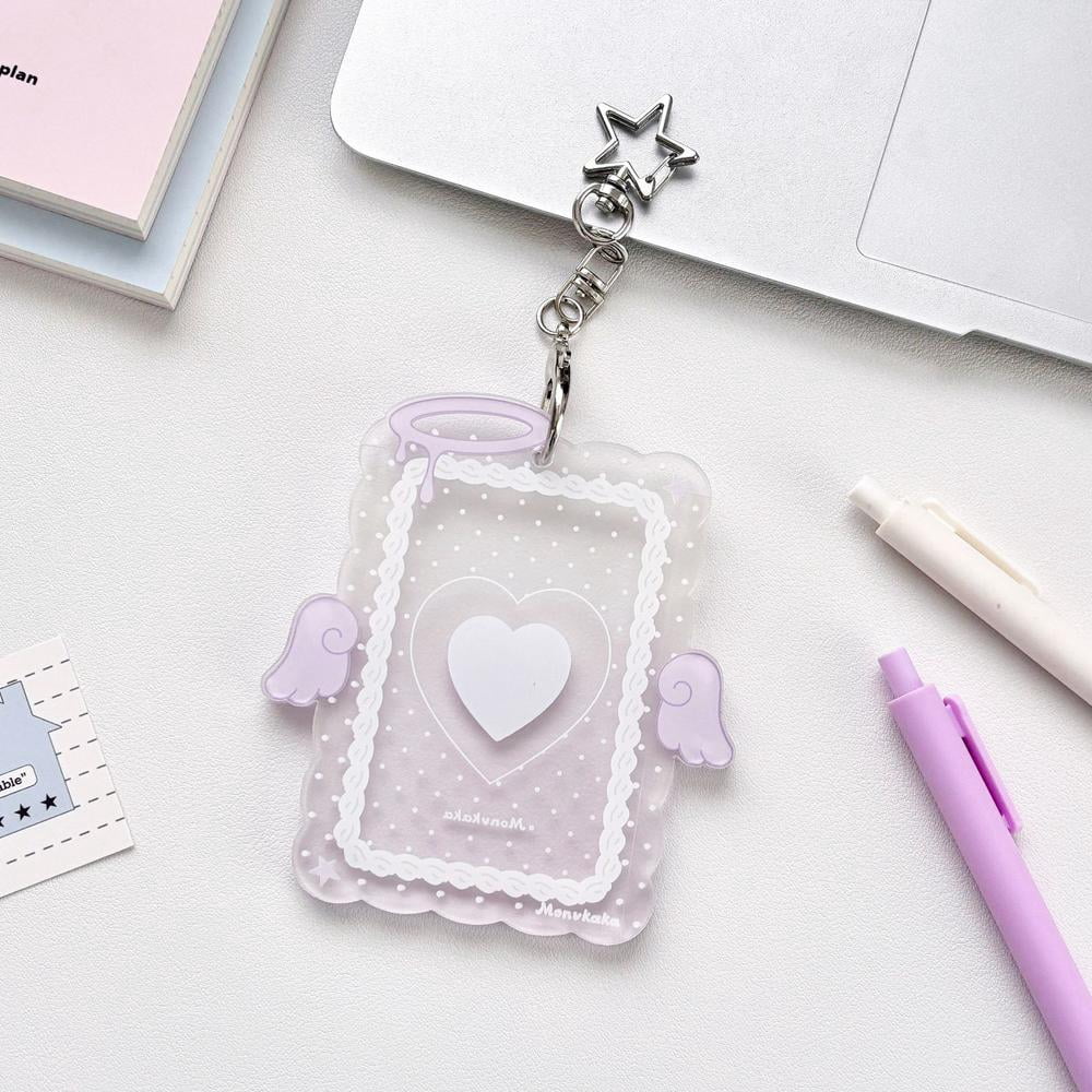 Cute Angel Wings Acrylic Photocard Holder with Star Keychain - 3 Inch ...