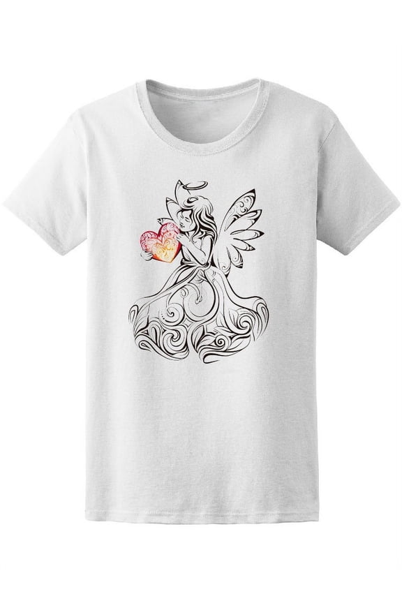 Cute Angel With Colorful Heart Tee Women's -Image by Shutterstock