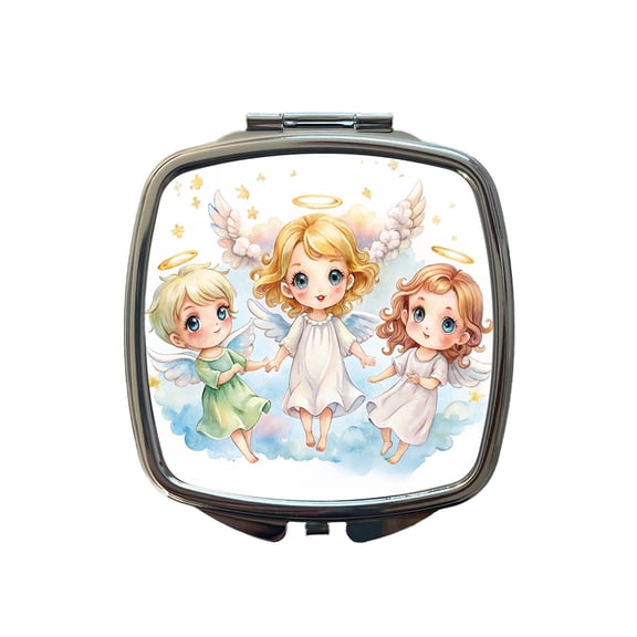 Cute Angels Watercolor Travel Makeup Handbag Purse Small Pocket Compact Mirror