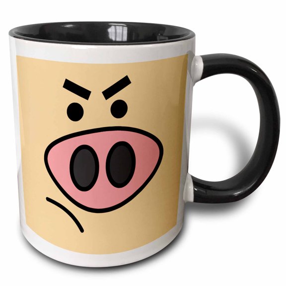 3drose, Cute Angry Pig Face, 15oz Two-tone Black Mug