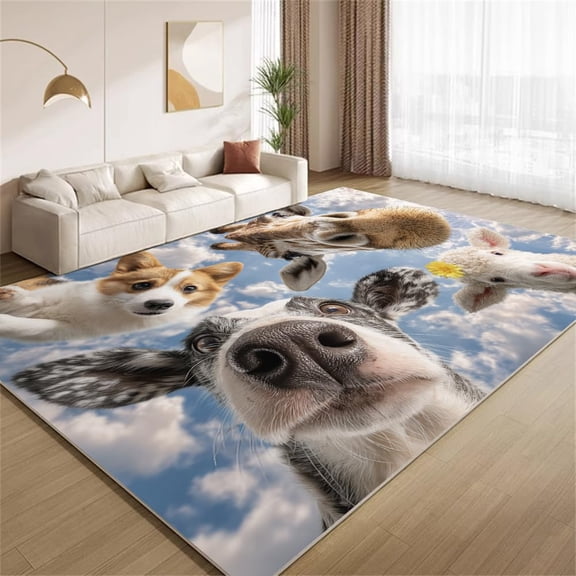 Cute Animal Area Rugs, Dog Cat Giraffe Pattern Carpet, Washable Non Slip Low Pile Soft Rug for Living Room Bedroom Decor Mat 2x3ft
