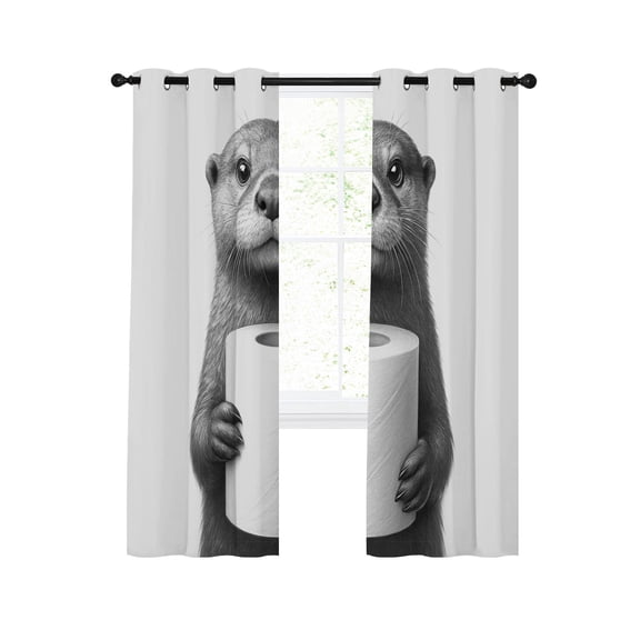 Cute Animal Blackout Curtains 2 Panels Set Vintage Funny Black White Cute Otters with Toilet Paper in Hand Thermal Insulated Privacy Black Out Drapes Window Curtain for Living Room 27.5 x 39 Inch