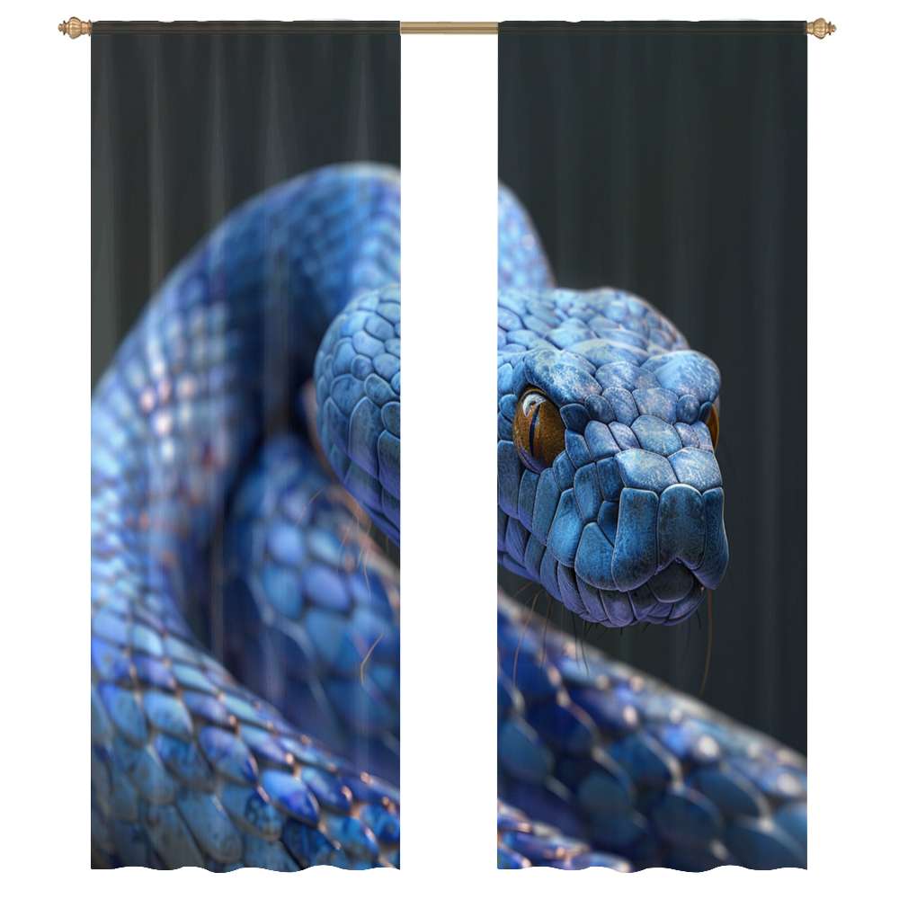 Snake Window Display Cute Animal Blue Snake Modern Tulle Window Curtains for Living Room ...