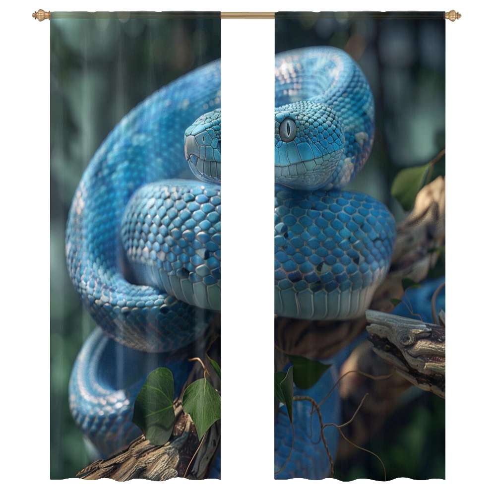 Snake Curtains Cute Animal Blue Snake Sheer Window Curtains for Living Room Kitchen ...