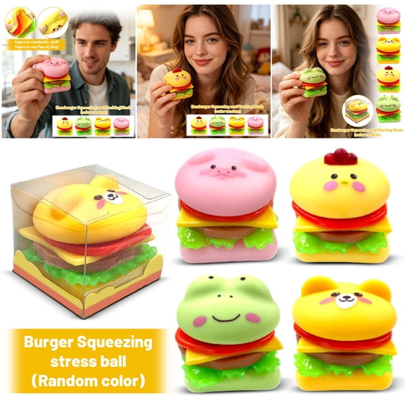 Cute Animal Burger Squishy Stress Ball, Random Color Slow Rising Squeeze Toy, Decompression Desktop Decor & Party Favor