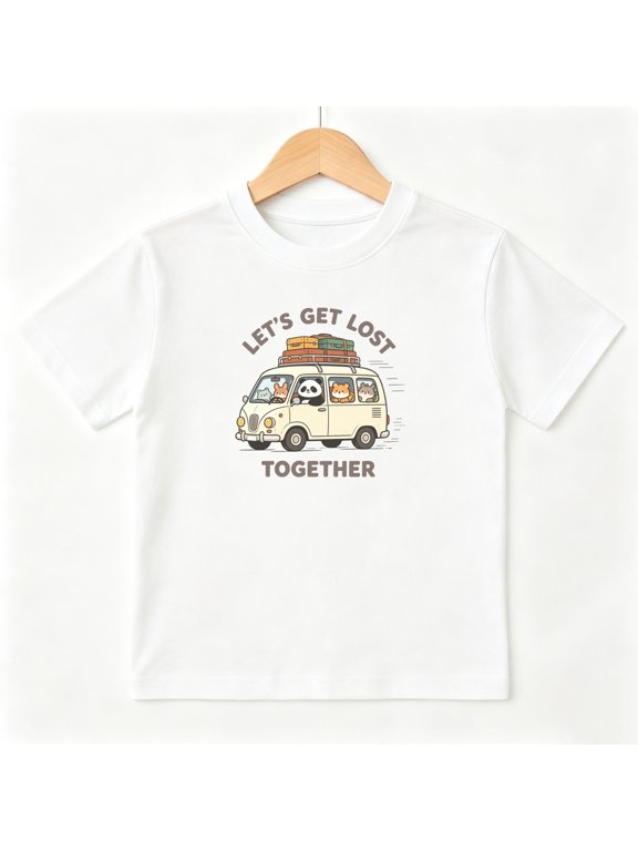 Cute Animal Camper Van Boys Graphic Tees Travel Adventure Kids T-Shirt 100% Cotton Short Sleeve Tops Ages 4-13Y