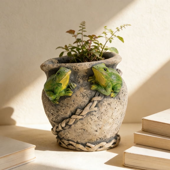 Cute Animal Cement Succulent Planter Frog Snail Turtle Shaped Decorative Mini Plant Pot Rustic Resin Flower Container for Home Patio Balcony and Garden Decor Enthusiasts(Frog)