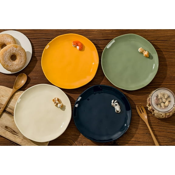 Cute Animal Ceramic Plates Set - 8 Inch, Microwave, Oven, Dishwasher Safe, Fun Tableware for Kids & Adults