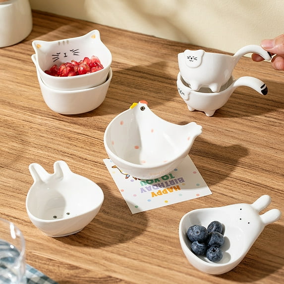 Cute Animal Ceramic Small Bowls - Durable Microwave-Safe Dipping Dishes, Soy Sauce Cups with Food-Grade Glaze, Non-Slip Base & Dishwasher Safe for Snack, Fruit & Kitchen, E